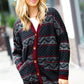 Classic Burgundy Holiday Print Button Cardigan