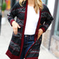 Classic Burgundy Holiday Print Button Cardigan