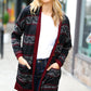 Classic Burgundy Holiday Print Button Cardigan