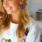 Mardi Gras Sequin & Beaded Crown Dangle Earrings