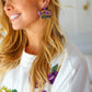 Mardi Gras Sequin & Beaded Crown Dangle Earrings