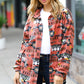 Trendy Rust Aztec Print Button Down Brushed Shacket