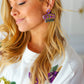 Mardi Gras Sequin & Beaded Crown Dangle Earrings