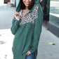 Diva Dreams Olive Leopard Print Half Zip Longline Hoodie