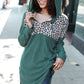 Diva Dreams Olive Leopard Print Half Zip Longline Hoodie