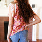 Seize The Day Peach Boho Print Frill Sleeve Keyhole Back Top