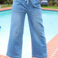 Denim Blue High Rise Drawstring Cropped Jeans