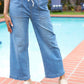 Denim Blue High Rise Drawstring Cropped Jeans