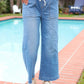 Denim Blue High Rise Drawstring Cropped Jeans