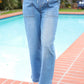 Denim Blue High Rise Drawstring Cropped Jeans