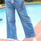 Denim Blue High Rise Drawstring Cropped Jeans