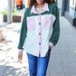 Pretty In Pink & Olive Color Block Button Down Ribbed Shacket