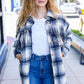 Boldly You Navy Plaid Fringe Button Down Shacket