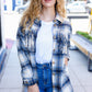 Boldly You Navy Plaid Fringe Button Down Shacket