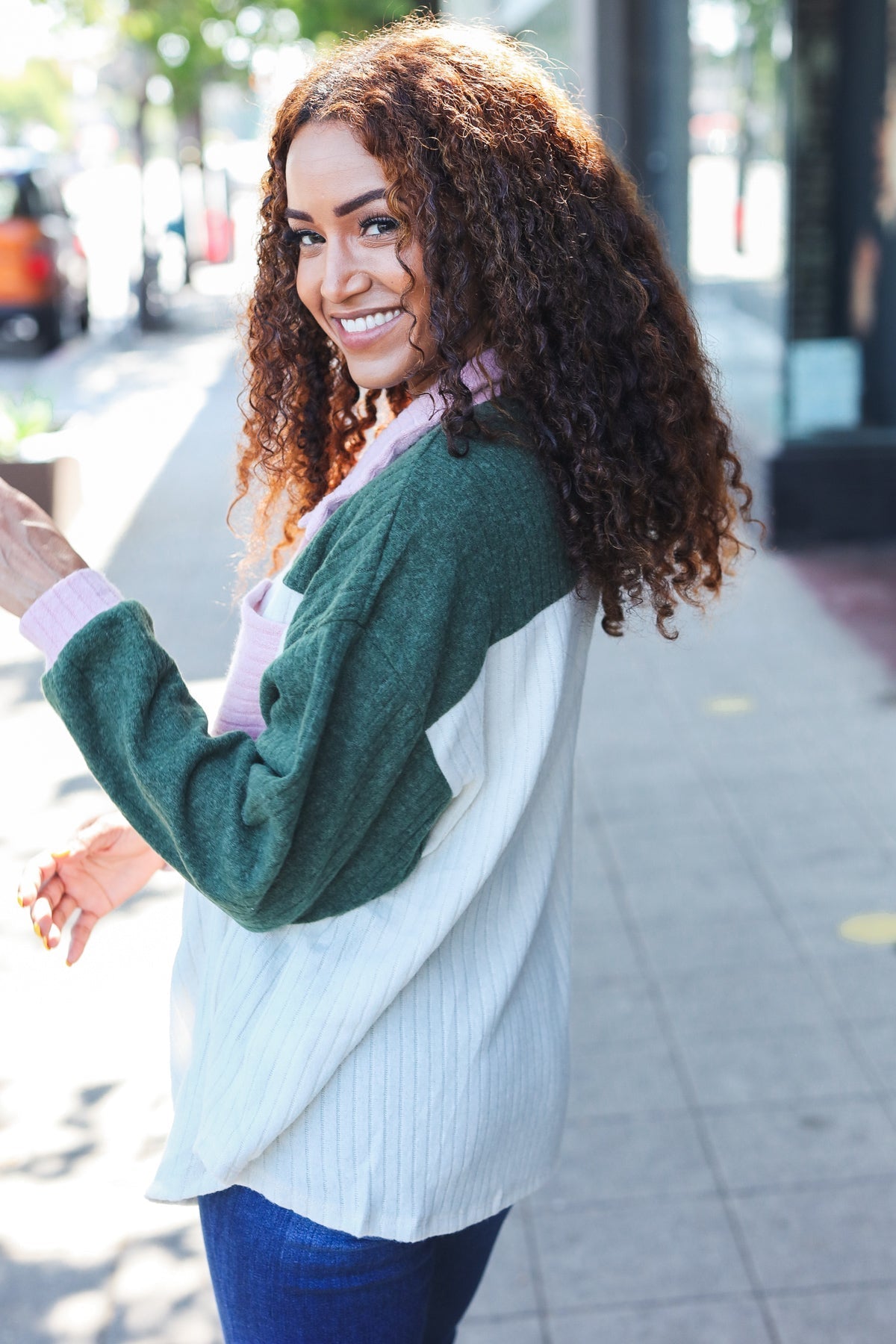 Pretty In Pink & Olive Color Block Button Down Ribbed Shacket