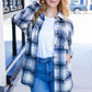 Boldly You Navy Plaid Fringe Button Down Shacket