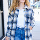 Boldly You Navy Plaid Fringe Button Down Shacket