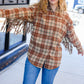 Boldly You Taupe & Rust Flannel Plaid Fringe Jacket