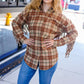 Boldly You Taupe & Rust Flannel Plaid Fringe Jacket