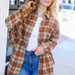 Boldly You Taupe & Rust Flannel Plaid Fringe Jacket