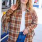 Boldly You Taupe & Rust Flannel Plaid Fringe Jacket