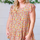 Sunset Floral Print Ruffle Tiered Keyhole Top