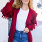 Beautiful You Burgundy Fringe Detail Knit Cardigan