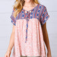 Navy & Coral Boho Tie Neck Dolman Top