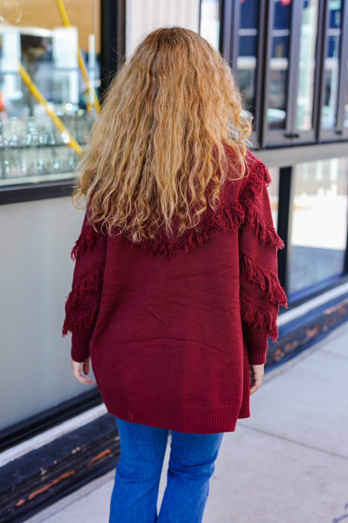 Beautiful You Burgundy Fringe Detail Knit Cardigan