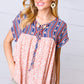 Navy & Coral Boho Tie Neck Dolman Top