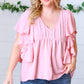 Soft Pink Swiss Dot Ruffle Woven Top