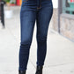 Can't Lose Dark Blue Denim Raw Hem Mid Rise Jeans