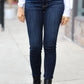 Can't Lose Dark Blue Denim Raw Hem Mid Rise Jeans