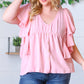 Soft Pink Swiss Dot Ruffle Woven Top