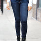 Can't Lose Dark Blue Denim Raw Hem Mid Rise Jeans