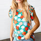 Follow Me Emerald Floral Print Double Ruffle Sleeve Top