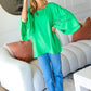 Joyful Green Crepe Back Tie Strap Crochet Bell Sleeve Blouse