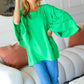 Joyful Green Crepe Back Tie Strap Crochet Bell Sleeve Blouse