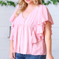 Soft Pink Swiss Dot Ruffle Woven Top