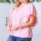 Soft Pink Swiss Dot Ruffle Woven Top