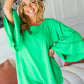 Joyful Green Crepe Back Tie Strap Crochet Bell Sleeve Blouse