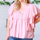 Soft Pink Swiss Dot Ruffle Woven Top