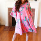 Pink Floral & Animal Print Bell Sleeve Dress