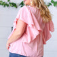 Soft Pink Swiss Dot Ruffle Woven Top