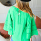 Joyful Green Crepe Back Tie Strap Crochet Bell Sleeve Blouse