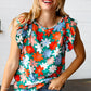 Follow Me Emerald Floral Print Double Ruffle Sleeve Top