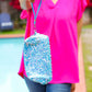 Electric Blue Sequin Zipper Bag with Wrist Strap