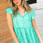 Green Floral Button Tie Neck Babydoll Top