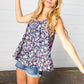 Navy Floral Ruffle Hem Sleeveless Top