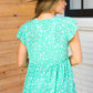 Green Floral Button Tie Neck Babydoll Top